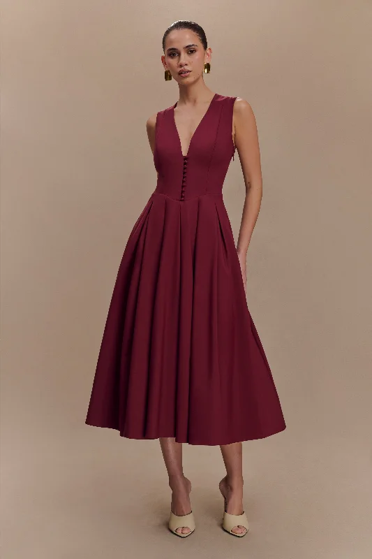 Casual Style for Busy Women Keely Cotton Sleeveless Midi Dress - Wine