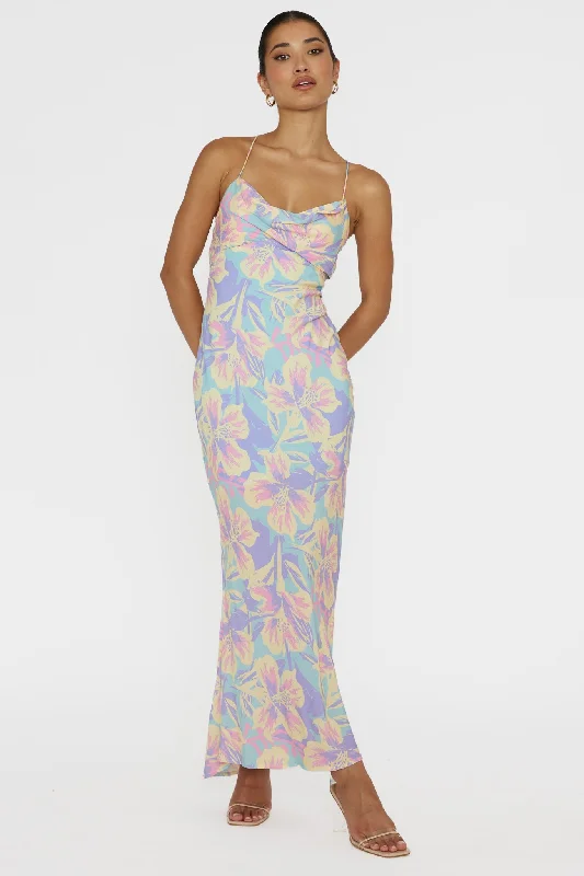 Chic Style, Always In Vogue Libby Scoop Back Maxi Dress Floral Blue