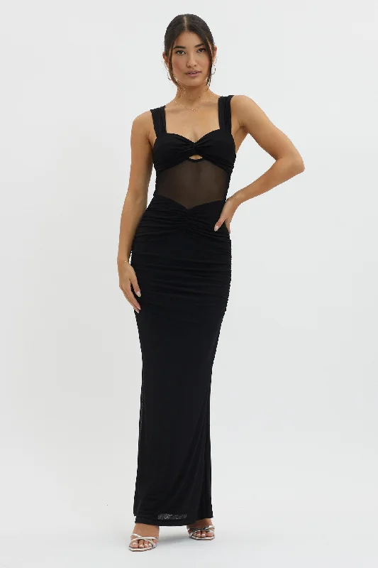 Limited Stock, Big Discounts Oliana Sheer Waist Keyhole Maxi Dress Black