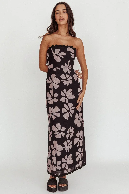 Trend Forward Women's Wear Cypress Floral Strapless Maxi Dress Black