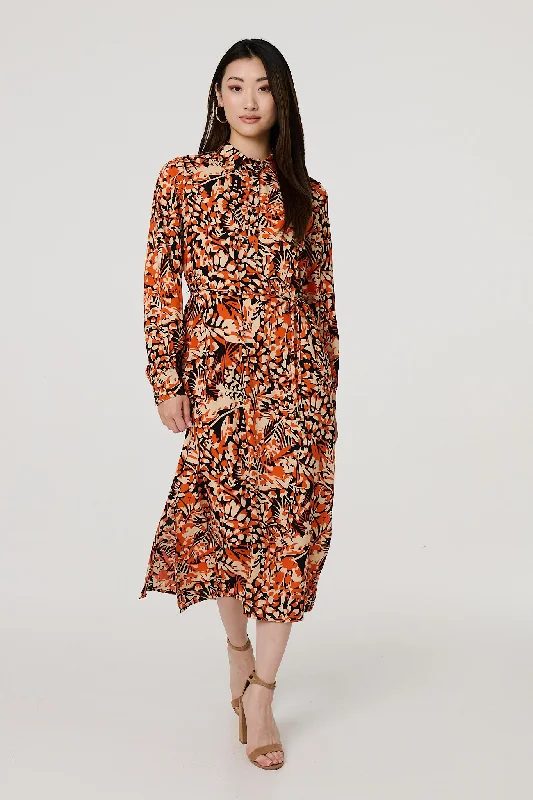 Best Boutiques Online Floral Long Sleeve Midi Shirt Dress