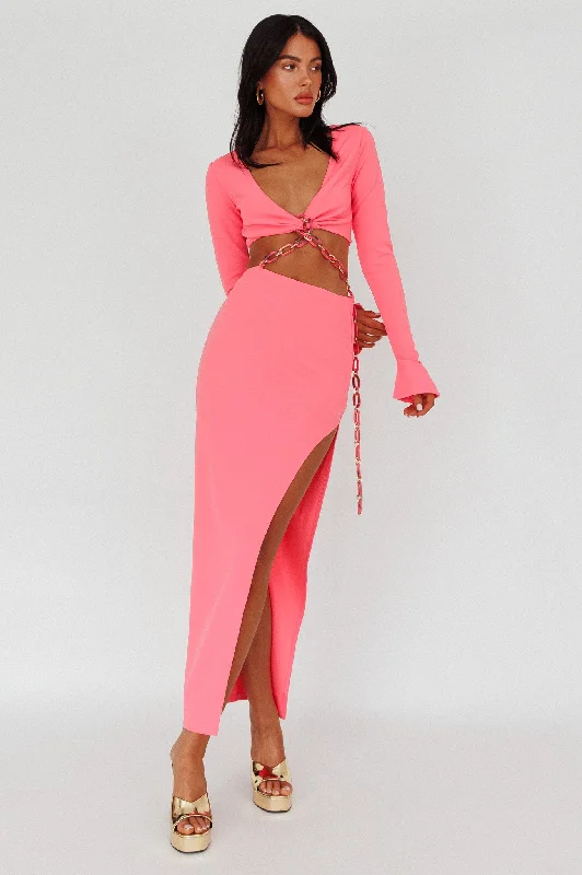 Durable Fashion Picks Sigournie Long Sleeve Chain Midi Dress Pink