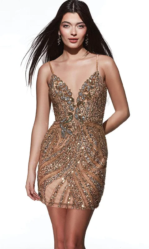 Trend Setting Wardrobe Alyce Paris 4879 - Plunging V-Neck Hand Beaded Cocktail Dress