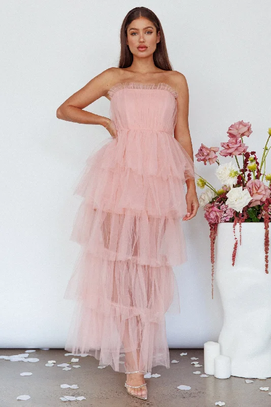 VIP Member Discount Written In The Stars Layered Tulle Maxi Dress Pink