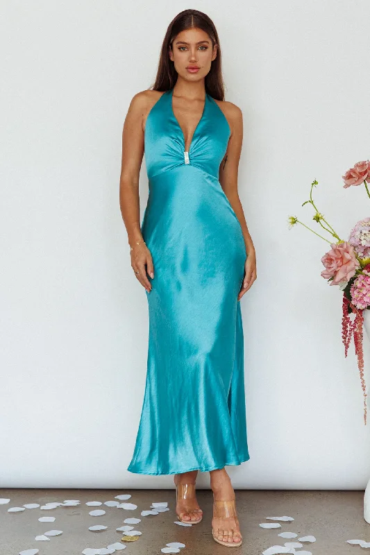 Business Casual Outfits Oasis Diamante Halterneck Maxi Dress Turquoise