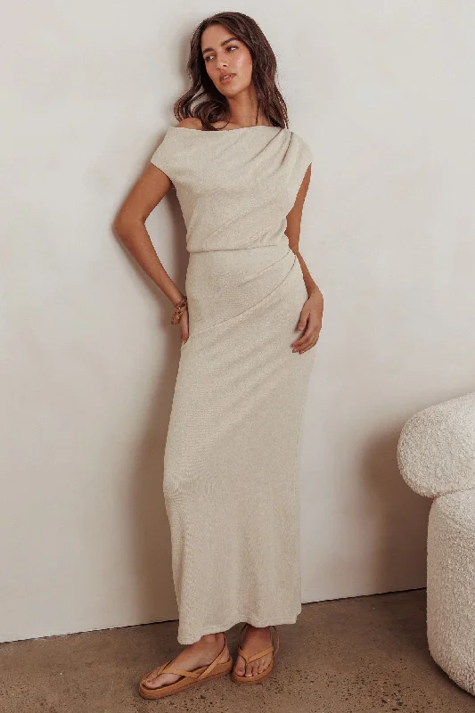 Must-Have Styles Calculated Ribbed Knit Maxi Dress Oat