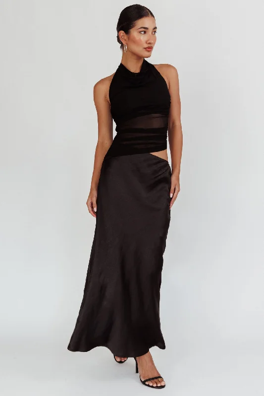 Trendy Attire For Her Lorely Ruched Bodice Halterneck Maxi Dress Black