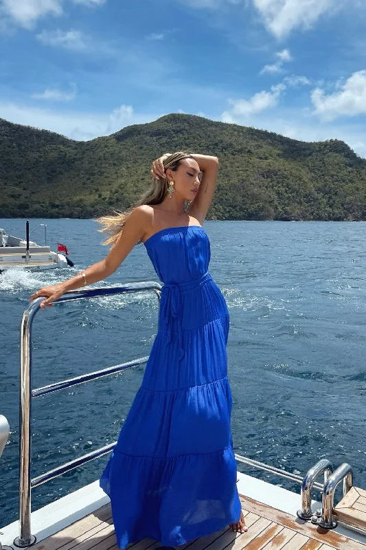 Elegant Fashion Luna Capri Blue Strapless Maxi Dress