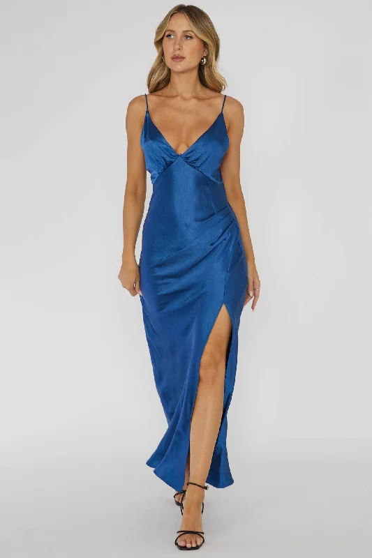 Trend Setting Wardrobe Marlie Side Pleat Maxi Dress Navy