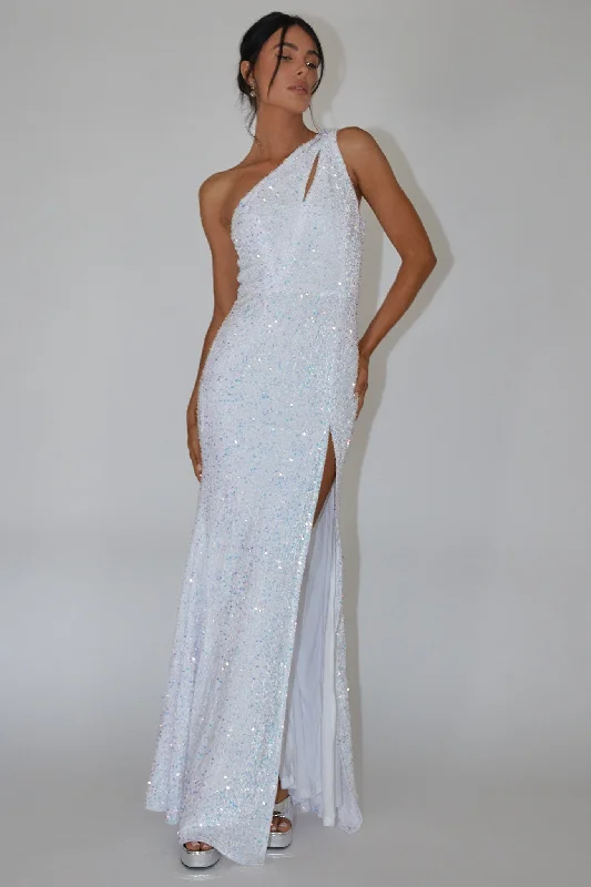 Women's Evening Wear Ambrely One-Shoulder Sequin Maxi Dress White