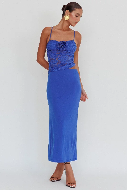 Trendy Aesthetics Lorely Lace Rosette Maxi Dress Top Blue