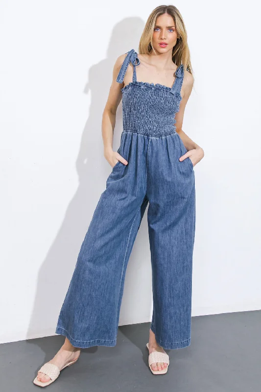 Chic Women's Clothing GETTING IT DONE DENIM JUMPSUIT