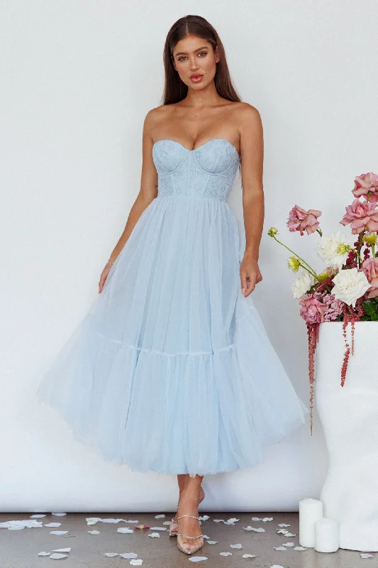 Casual Wear Dancing With Me Sweetheart Tulle Midi Dress Blue