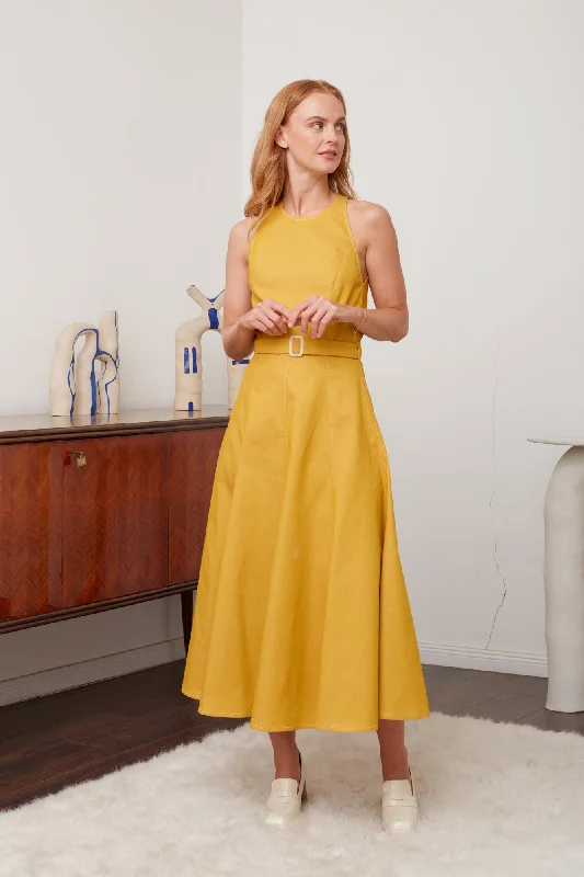 Hot Picks ODE yellow denim godet dress