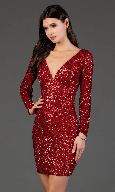 Women's Evening Wear SCALA - 60036 Fully Sequin V Neck Fitted Cocktail Dress