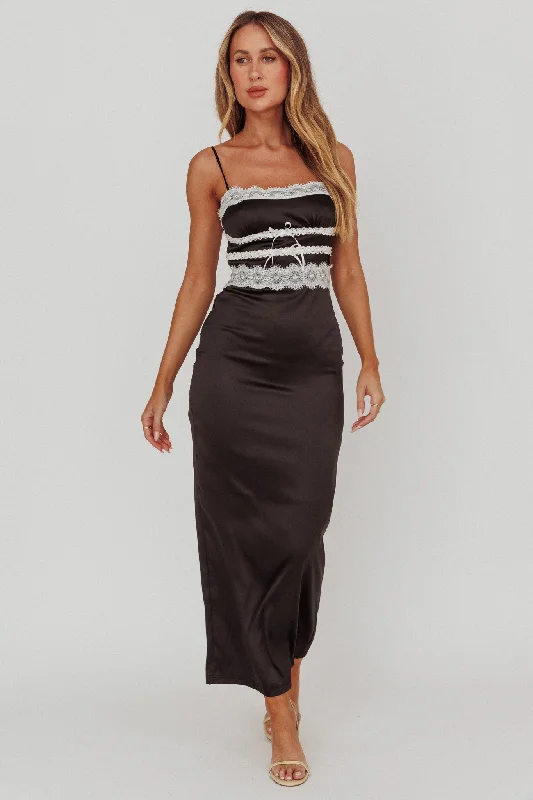 Save Big Kellan Lace Trim Maxi Dress Black