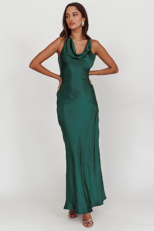 Online Boutiques Clothing Cassiopeia Open Back Maxi Dress Forest Green