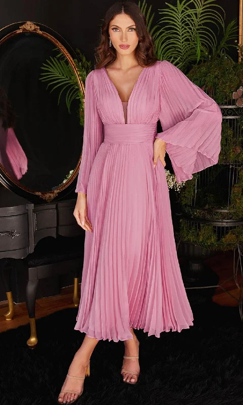 Stylish Loungewear for Women Cinderella Divine CD242S - Long Sleeve Tea-Length Prom Dress