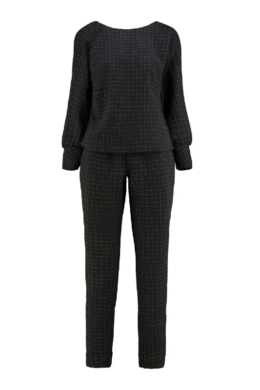 Trendy Women's Apparel LITTORELLA BLACK PLAID WOOL SEERSUCKER JUMPSUIT