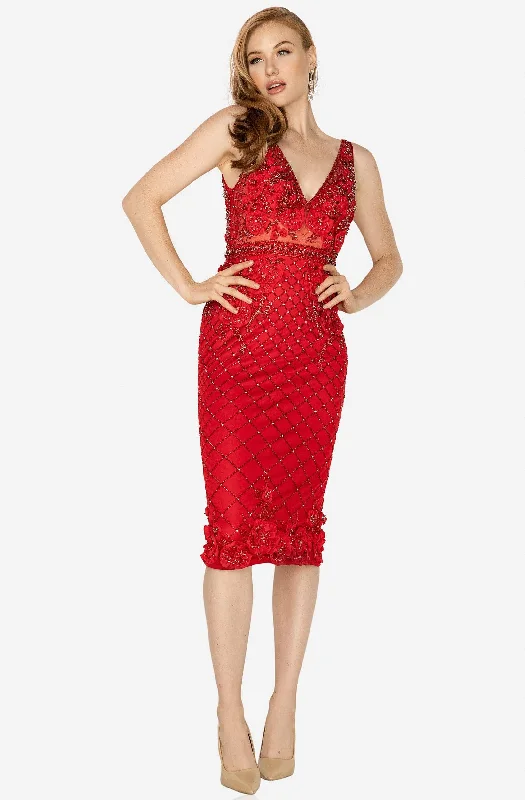 Fashionable Women's Wardrobe Terani Couture - 2011C2005 Embellished Plunging V-neck Sheath Dress