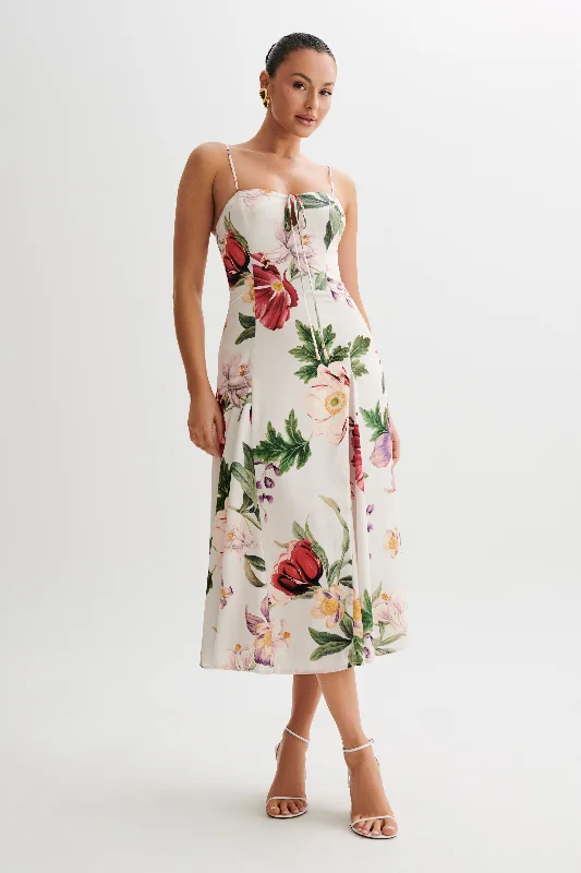 Seasonal Sale Luciana Satin Midi Dress - Bella Rosa Print