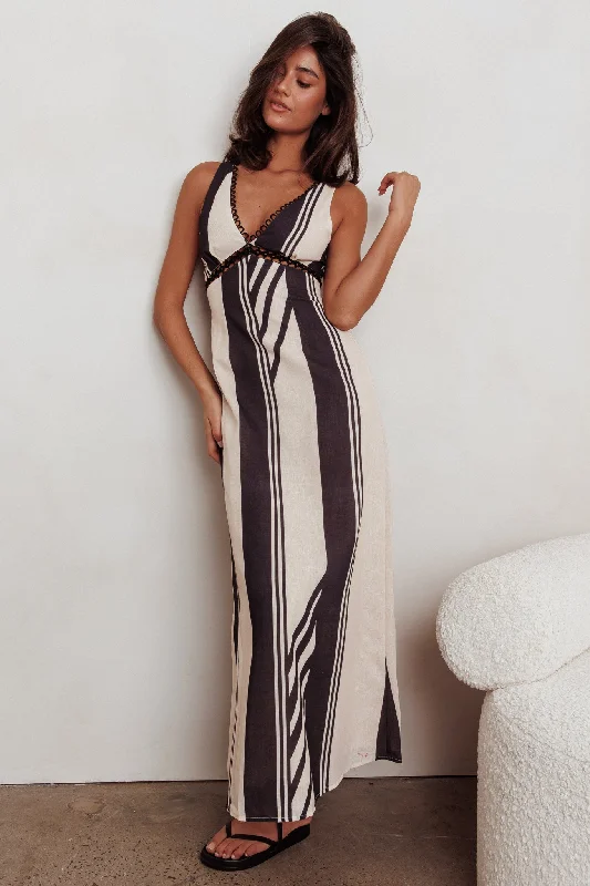 Comfortable Casual Wear Cambria Sleeveless Striped Maxi Dress Black