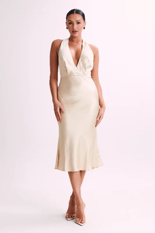 Holiday Gift Guide Sale Terri Satin Cowl Midi Dress - Gold