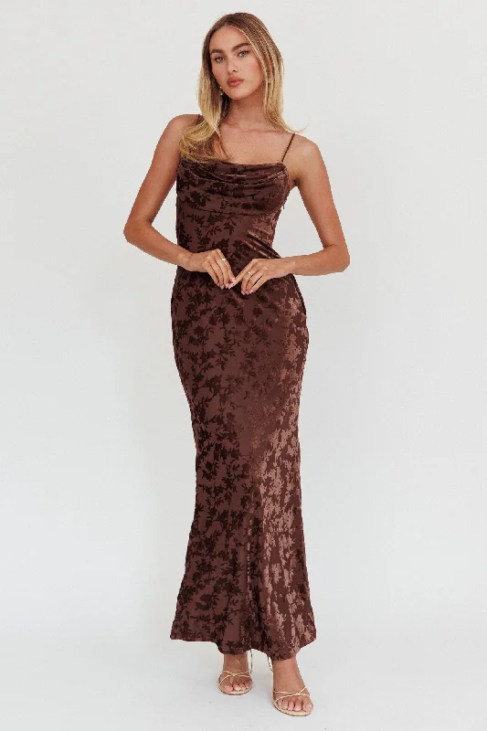 Fashion Women's Clothing Well Versed Burnout Velvet Maxi Dress Chocolate