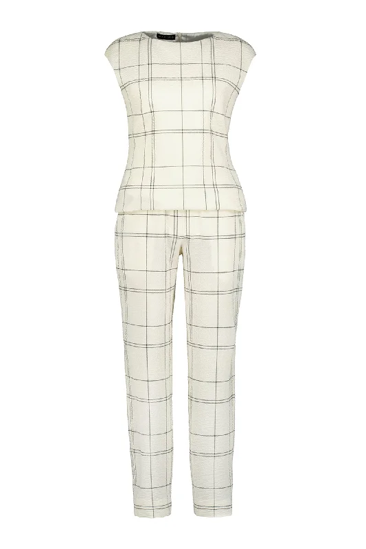 Shop Ladies Clothes ABELIA IVORY PLAID WOOL SEERSUCKER JUMPSUIT