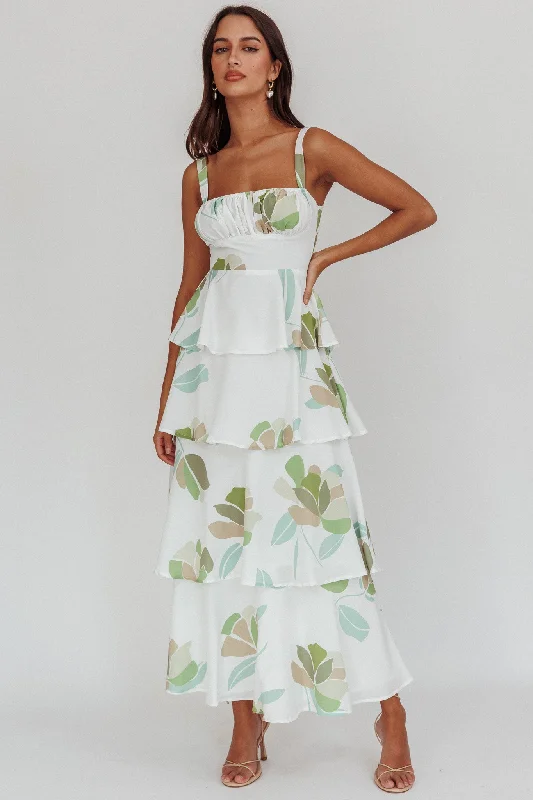 Clearance Sale Provence Bloom Tiered Floral Maxi Dress Green