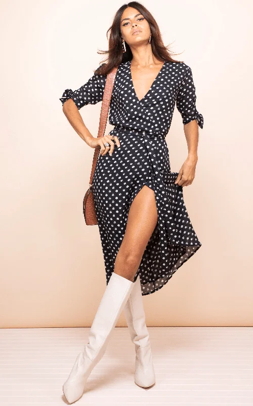 Clothing Woman Olivera Midi Dress in Black Polka Dot