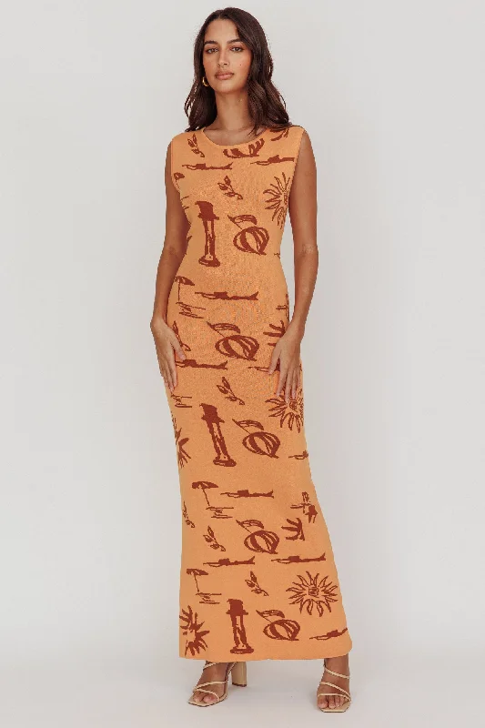 Casual Chic Irene Column Silhouette Maxi Dress Apricot