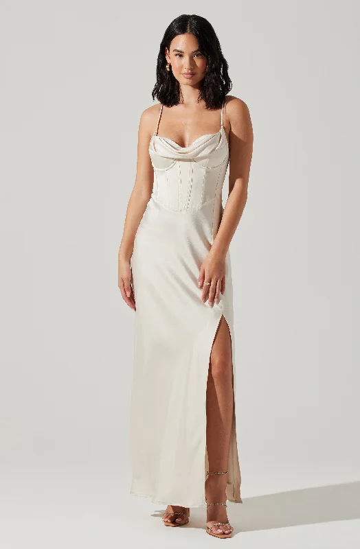 Timeless Elegance Redefined Cannes Satin Bustier Maxi Dress