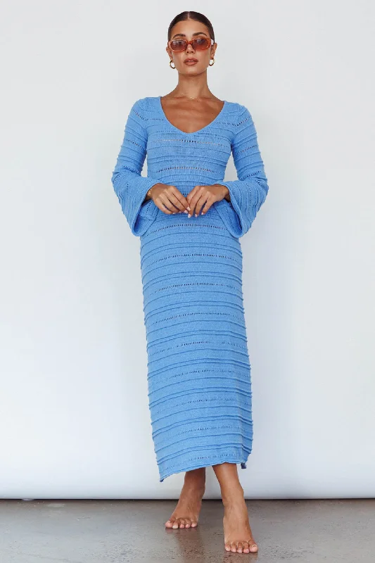 Premium Fabrics Meredith Long Sleeve Cut-Out Maxi Dress Blue