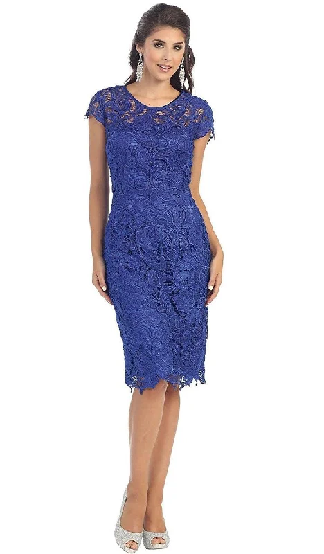 Women's Clothing for All Occasions May Queen - Jewel Short Sleeves Scalloped Lace Cocktail Dress