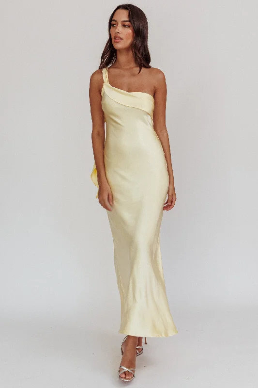 Online Impressions Boutique Carmel One-Shoulder Sash Maxi Dress Butter