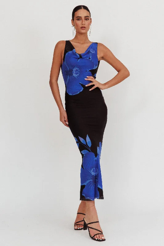 Versatile Wardrobe Essentials Cassiopeia Open Back Maxi Dress Hibiscus Blue