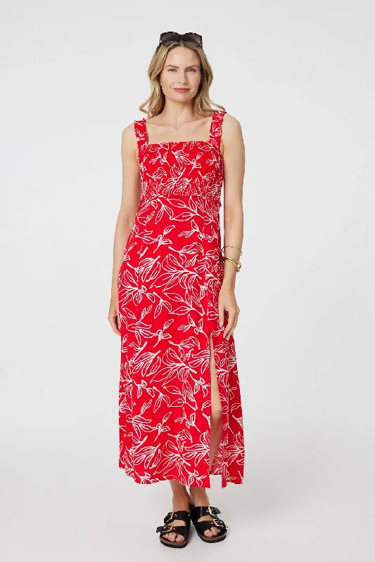 Rocker Chic Fashion Floral Square Neck Midi Sun Dress