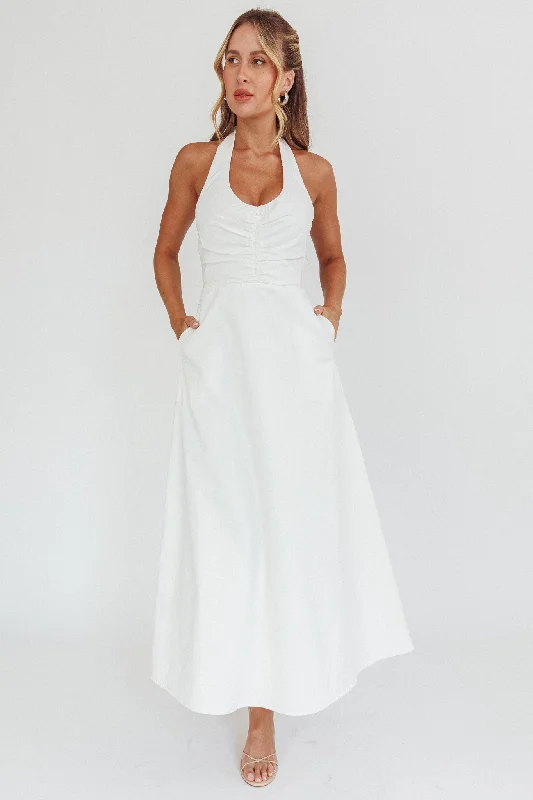 Athleisure Wear Can't Compete A-Line Halter Maxi Dress White