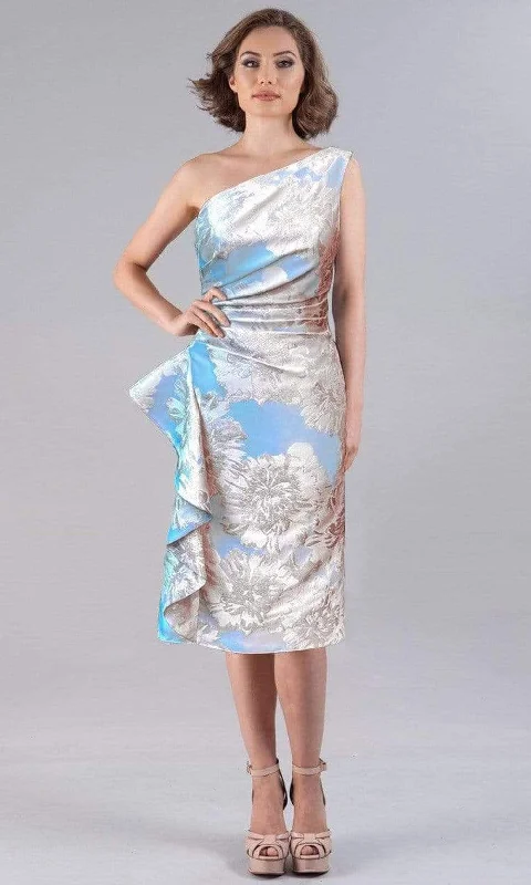 Current Trends Gia Franco - 12108 Asymmetric Floral Printed Midi Dress