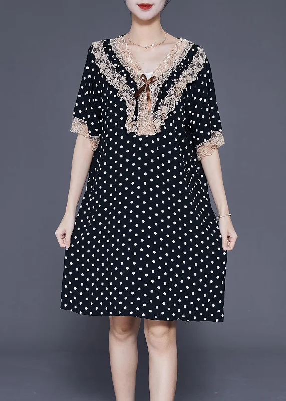 Daily Essentials Black Dot Print Cotton Vacation Dresses Oversized Summer