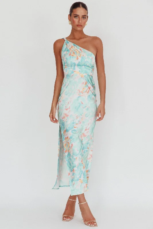 Casual Women's Clothing Portland One-Shoulder Maxi Dress Floral Mint