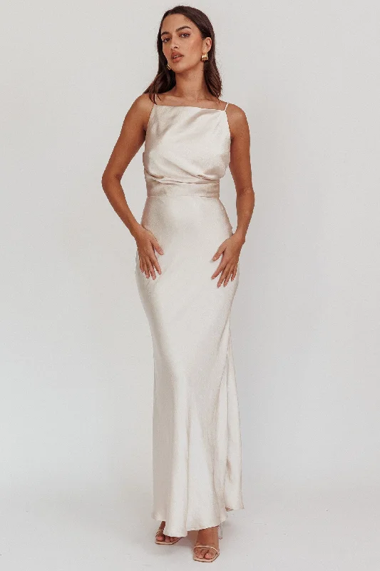 Weekend Exclusive Laila Boat Neck Maxi Dress Stone Champagne