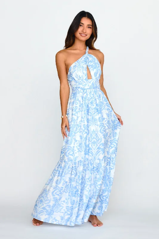 Timeless Elegance Kamali One-Shoulder Keyhole Maxi Dress Blue