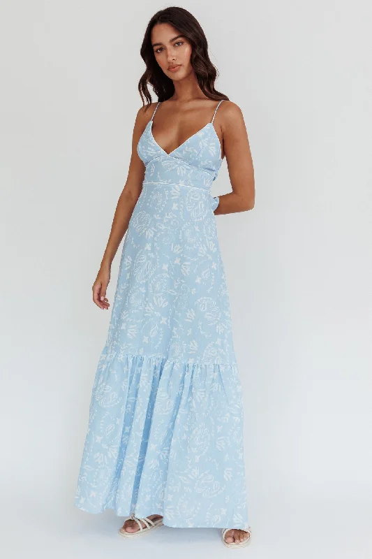 Dive Into Trendy Styles Later Days Cami Strap Maxi Dress Paisley Blue