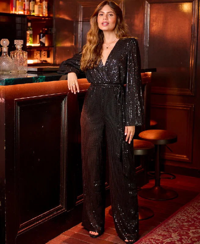 Women Online Clothing Boutiques Black Sequin Jersey Jumpsuit