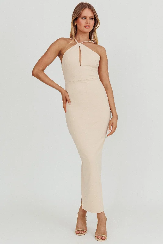 Online Boutiques Clothing Feels Good Backless Bodycon Maxi Dress Cream