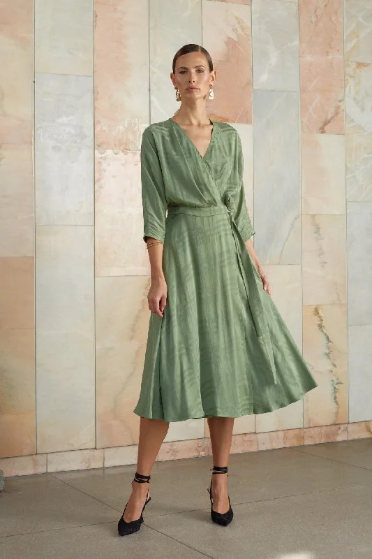 Elegant Women's Fashion CLEO sage green midi wrap dress