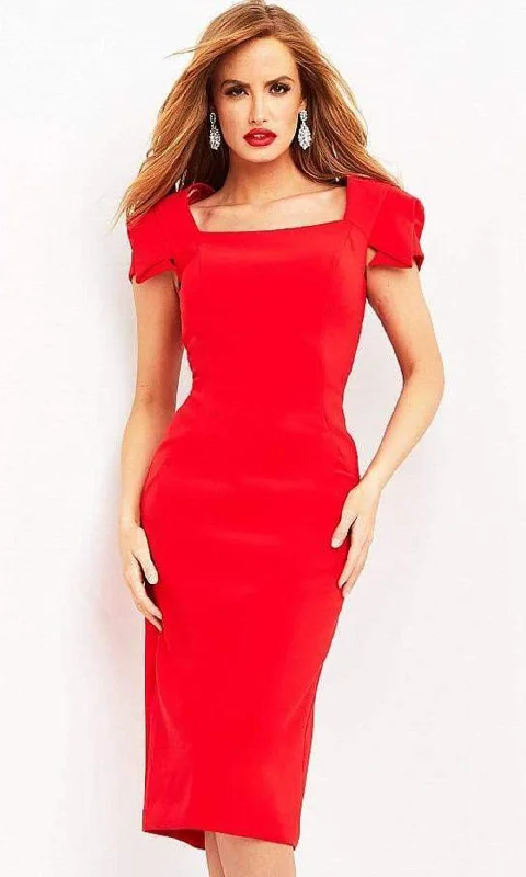 Best Online Women's Boutiques Jovani - 03808 Square Neck Simple Midi Dress