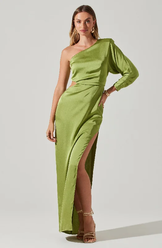 Stay Ahead In Style Amari Satin Cutout One Shoulder Maxi Dress